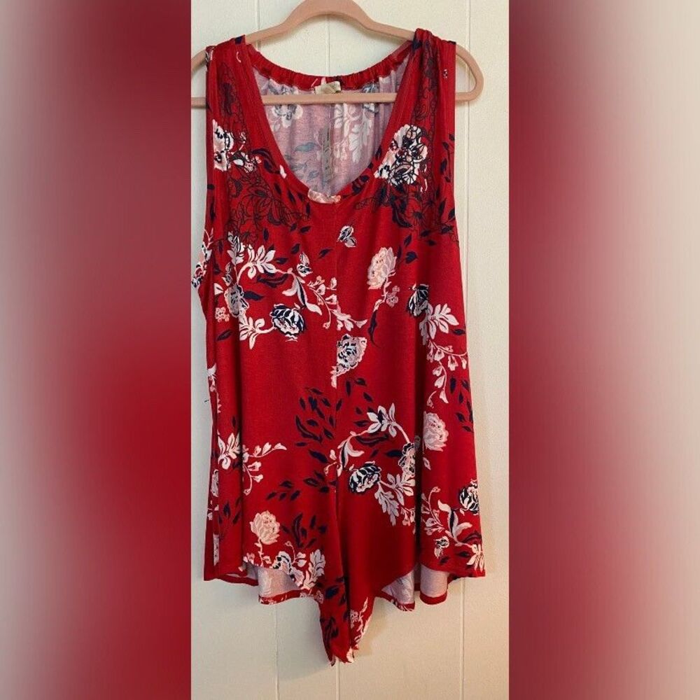 NWT Loralette Blouse Women’s 2X Red Floral Tunic Front Tie Summer Boho